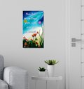 Ver imagem 1 de Quadro Decorativo Pintado a Mão com Frase Medindo 61 X 34 Cm Azul Claro Branco Verde
