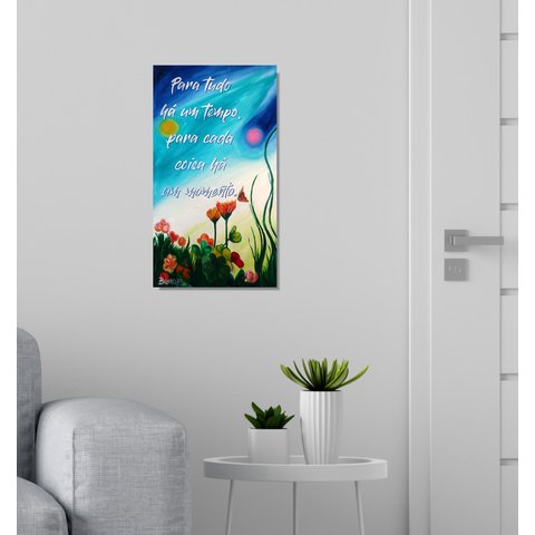 Quadro Decorativo Pintado a Mão com Frase Medindo 61 X 34 Cm Azul Claro Branco Verde