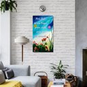 Ver imagem 2 de Quadro Decorativo Pintado a Mão com Frase Medindo 61 X 34 Cm Azul Claro Branco Verde