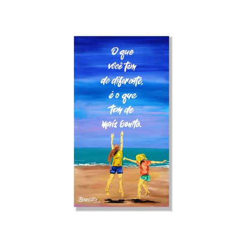 Quadro Decorativo com Frase Motivacional Pintado a Mão Medindo 61 X 34 Cm
