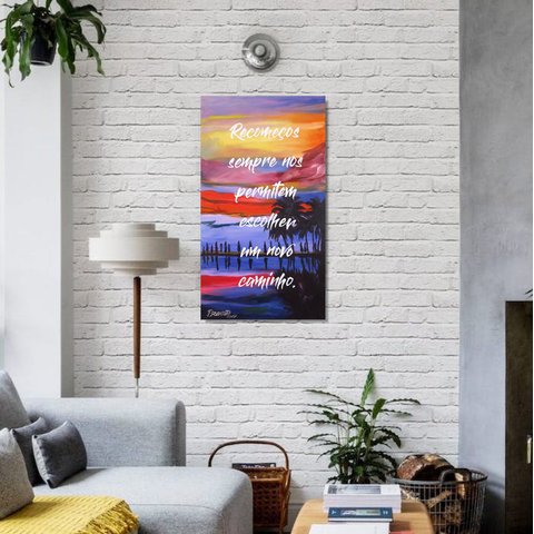 Quadro Decorativo a Óleo Pintado a Mão Medindo 61 X 34 Cm com Frase
