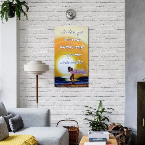 Quadro com Frase Motivacional Pintado a Mão Medindo 61 X 34 Cm Amarelo Bege