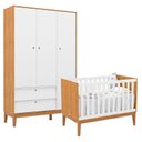 Ver imagem 1 de Berço Americano e Guarda Roupa Unique 3 Portas Freijó Branco Soft Eco Wood - Matic