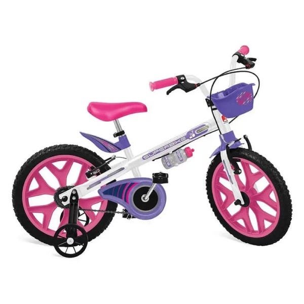 Bicicleta Infantil Aro 16 Super Bike Branca com Rosa 3022 Bandeirantes ...