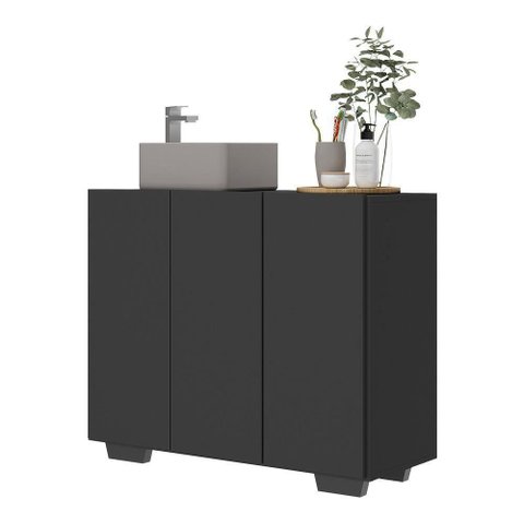 Gabinete Banheiro 3 Portas 90Cm Multimóveis V5031 Preto Preto