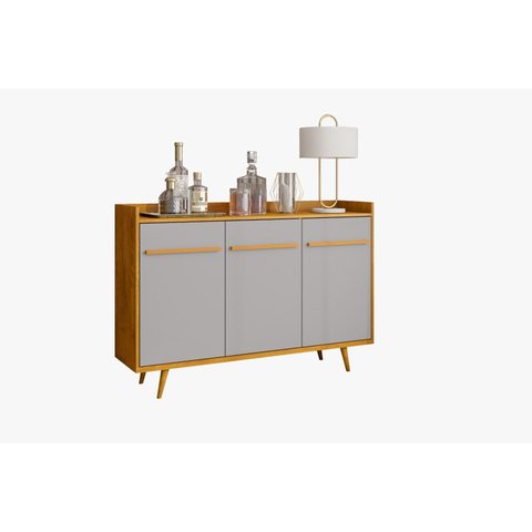 Aparador Buffet Quartzo Design Retrô 3 Portas Prateleira:Offwhite/Naturale