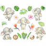 Placa quadro decorativo A3 - 30 x 42 trópicos, elefante fofo, plantas tropicais, conjunto aquarela. - 1
