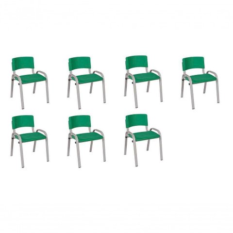 Kit 7 Cadeira Iso Infantil Creche, Base Cinza Verde Escuro