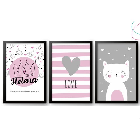 Kit 3 Quadros Decorativos - Gatinha:preta