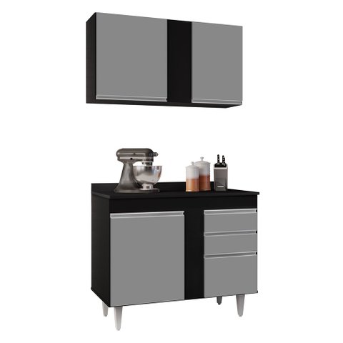 Kit Armário Aéreo e Balcão de Cozinha Lavanderia Aurora com Tampo 100 cm - D’Rossi Preto e Ci
