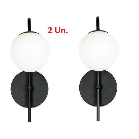 Kit 2 Arandelas Luminária Ignis Globo 12 Cm Moderno Preto 001