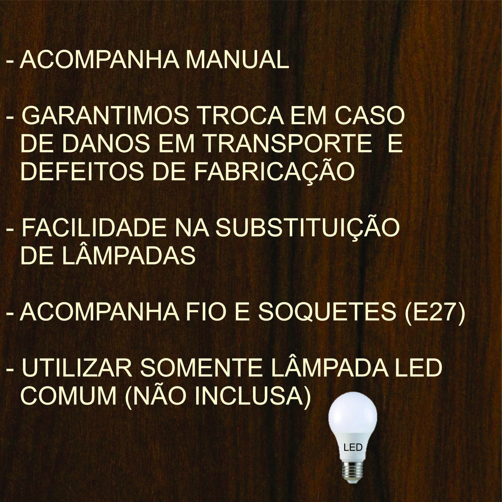 Arandela Luminária Decorativa Madeira Copacabana Quad:Pau Ferro - 7