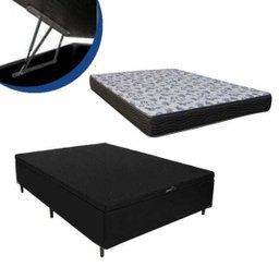 Cama Box Baú Casal Colchão Espuma D33 Bordado + Box Suede Preta 67x138x188 - 1