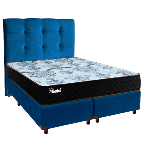 Kit Cama Box + Cabeceira + Colchão Casal Molas Ensacadas - Life Gold - Paropas