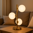 Ver imagem 2 de Luminária Mesa Abajur 44cm 3 Globos Vidro 10cm Jabuticaba Metálica Dourada Gimpo Kjtd-699-gold