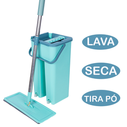 Flat Mop Com balde Rodo Lava e Seca Limpeza Casa Com Refil:Verde - 8