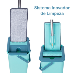 Flat Mop Com balde Rodo Lava e Seca Limpeza Casa Com Refil:Verde - 4