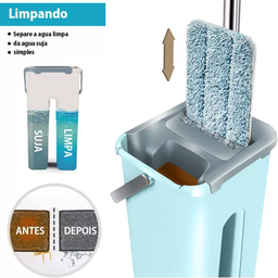 Flat Mop Com balde Rodo Lava e Seca Limpeza Casa Com Refil:Verde - 7