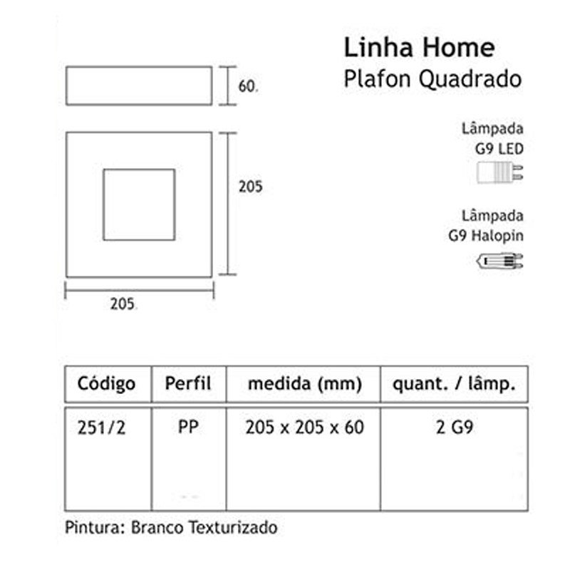 Luminária Plafon Quadrada Luz Indireta Home G9 20,5cm 251/2 - 3