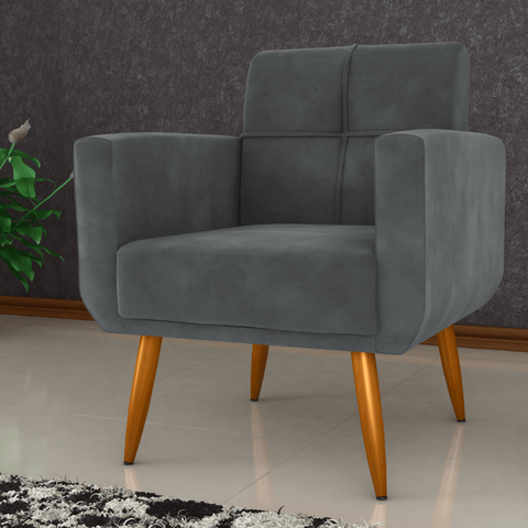 Poltrona Malaga Cinza em Veludo 69cm com Espuma D20 para Sala Quarto e Recepção