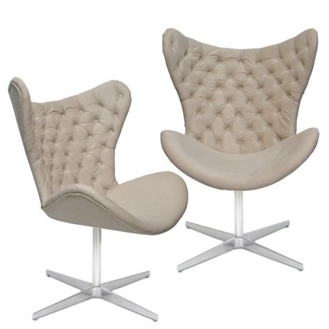 Kit 2 Poltrona Egg Slim Capitonê Encapado Suede Nude Base Giratória Alumínio