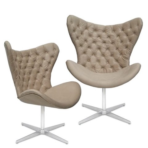 Kit 2 Poltrona Egg Slim Capitonê Encapado Suede Marrom Claro Base Giratória Alumínio