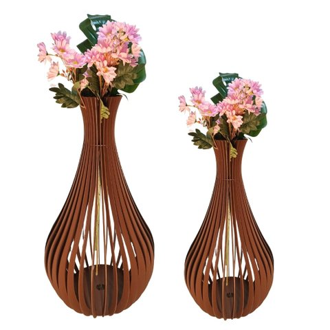 Vaso de Chão Decorativo Grande Gotas de Orvalho Mdf:marrom/kit com 2 - 90x40cm e 75x40cm