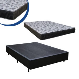 Cama Box Casal Colchão Espuma D45 Bordado + Box Co. Sintético Preta 64x138x188