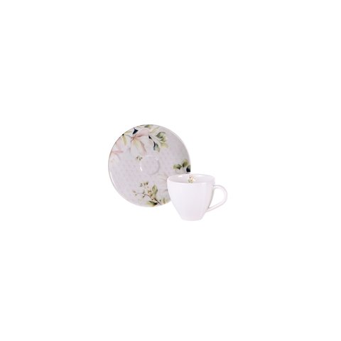 Xícara e Pires de Café Magnólia Porcelana Decorada 100 Ml Tramontina 96580064