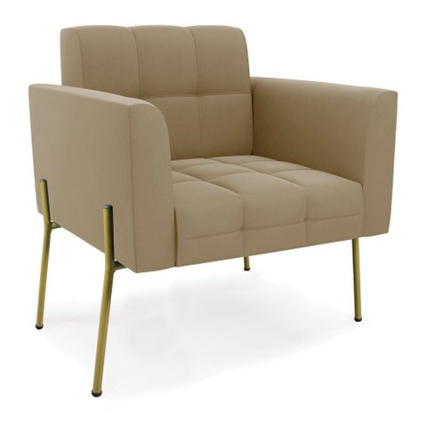 Poltrona Pé de Ferro Dourado para Sala Elisa Suede Marrom Rato D03 - D'Rossi
