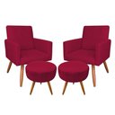 Ver imagem 1 de Kit 2 Poltronas e 2 Puffs Banqueta Redonda Nina Veludo Vermelho Pés Palito Castanho - Slk Decor