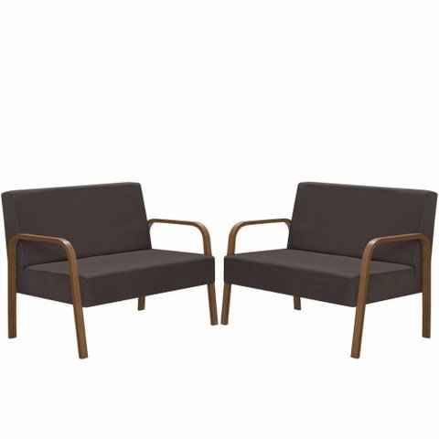 Kit Poltrona Decorativa 2 Namoradeiras Luna Braço Madeira Suede