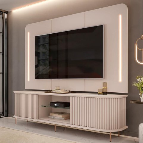 Rack para Sala Ripado com Painel para TV 75 pol Atlantis D05 Off White - Lyam Decor