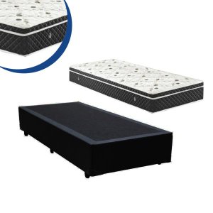 Cama Box Solteiro Colchão Molas Bonnel + Box Co. Sintético Preta 62x88x188
