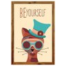 Quadro Decorativo Gato Vintage com Moldura Rústica e Frase Seja Você Mesmo 40x60cm - 1
