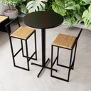 Ver imagem 1 de Conjunto Mesa Alta Bar Bistrô Redonda Preta 2 Banquetas Confort Pinus Industrial Black Don Castro de