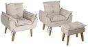 Ver imagem 1 de Kit 02 Poltrona/cadeira Decorativa e Puff Glamour com Pés Quadrado Bege
