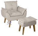 Ver imagem 3 de Kit 02 Poltrona/cadeira Decorativa e Puff Glamour com Pés Quadrado Bege