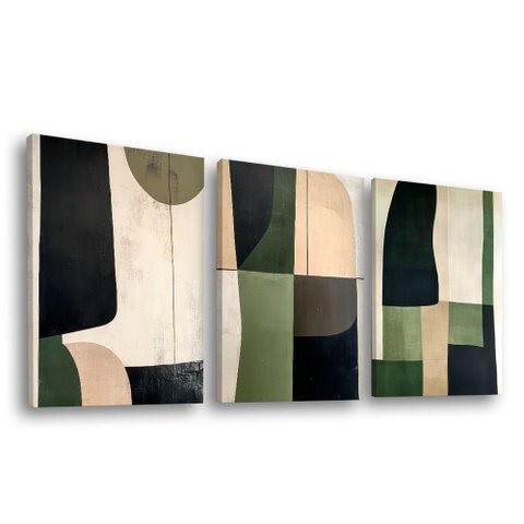 Quadro Decorativo Abstrato Geométrico Verde e Preto