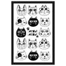Quadro Decorativo Pet Desenhos de Gatos em Preto e Branco com Moldura Preta 40x60cm - 1