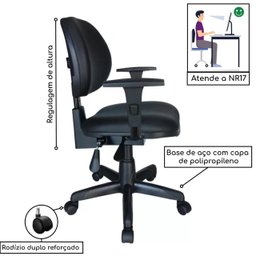 Cadeira Giratória Executiva Back System Lisa com Braços reguláveis Cor Preta - 4