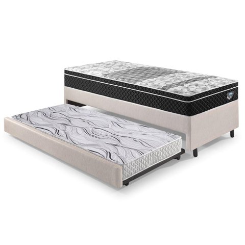 Bicama Box Solteiro Corino Linho 88x188x28 Cm com Colchão Gransleep Molas Verticoil