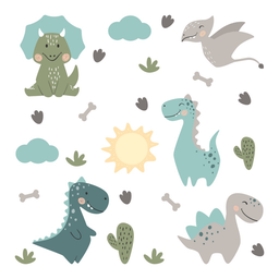 Adesivo de Parede Infantil Dinossauros Quarto Bebê Menino Verde Água - 2