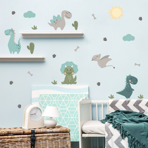 Adesivo de Parede Infantil Dinossauros Quarto Bebê Menino Verde Água