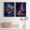 Ver imagem 2 de Conjunto 2 Quadros Decorativos Aurora Boreal 45x34cm - com Vidro:madeira Branca