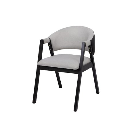 Cadeira Jantar Elysia em Madeira Maciça Preta Decoração Nórdica:linho Prata/facto Preto