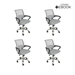 Kit 4 Cadeiras de Escritório Begonia Mesh Ergonômica Cinza + E-book - 2