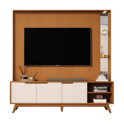 Home Tucumã 1.8 Tv até 75 Pol. Pés de Madeira Maciça e Led Nature/off White