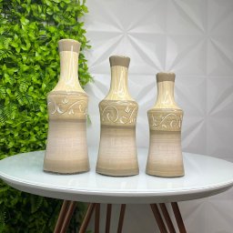 Trio decorativo vaso garrafa bege artesanal de cerâmica - 2