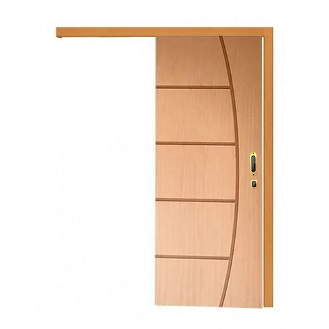 Porta de Correr Frisada Natural Kit de Madeira com Fechadura 210x82 Cm-01